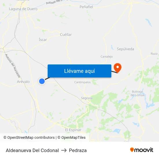 Aldeanueva Del Codonal to Pedraza map