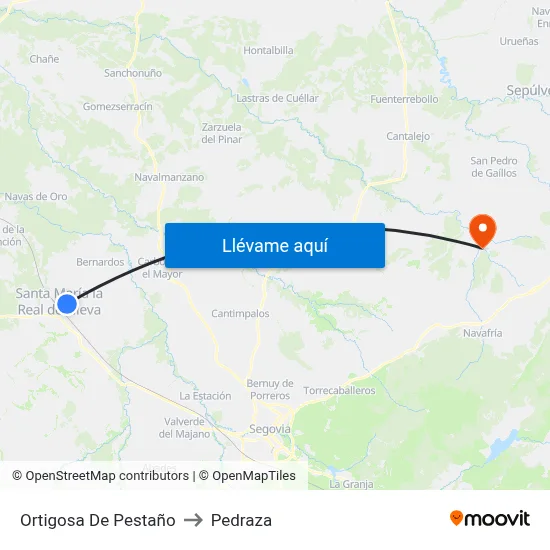 Ortigosa De Pestaño to Pedraza map
