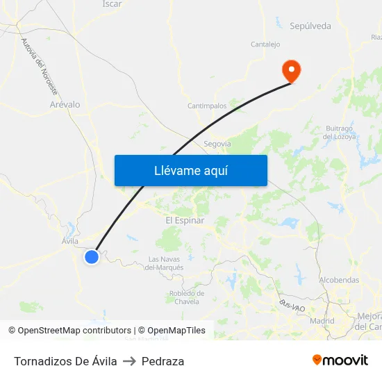 Tornadizos De Ávila to Pedraza map