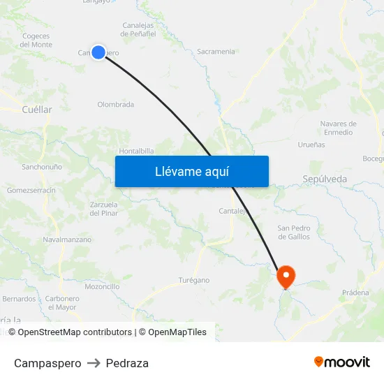 Campaspero to Pedraza map