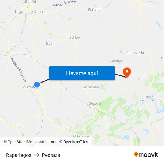 Rapariegos to Pedraza map