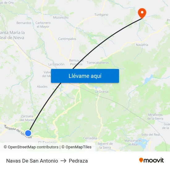 Navas De San Antonio to Pedraza map
