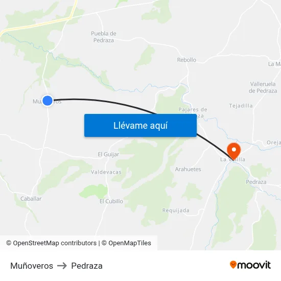 Muñoveros to Pedraza map