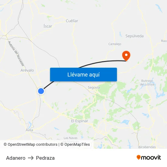 Adanero to Pedraza map