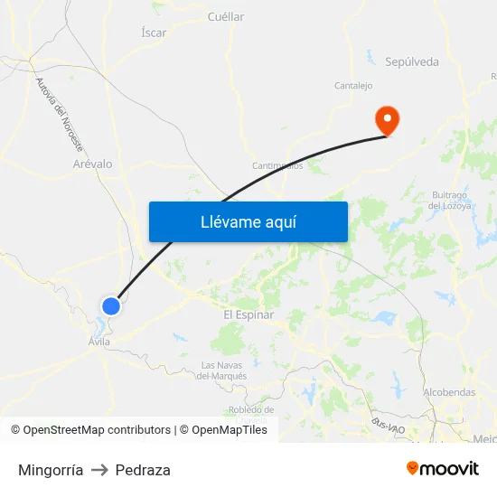 Mingorría to Pedraza map