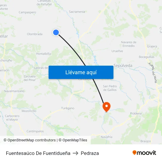 Fuentesaúco De Fuentidueña to Pedraza map