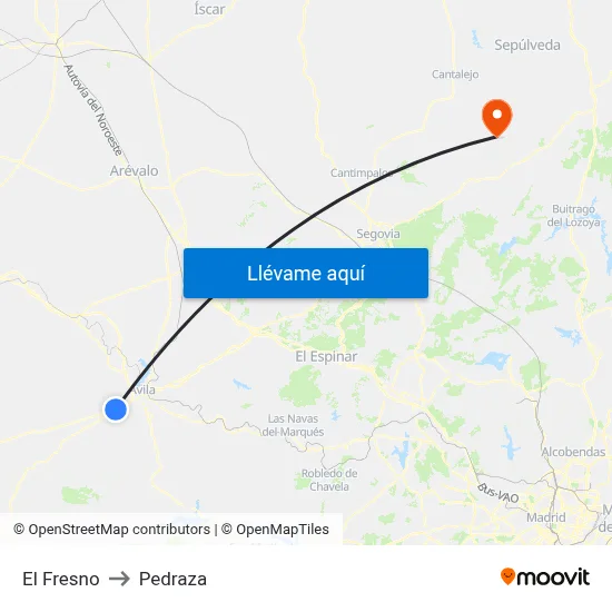 El Fresno to Pedraza map