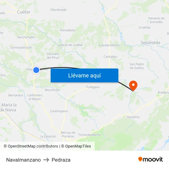 Navalmanzano to Pedraza map
