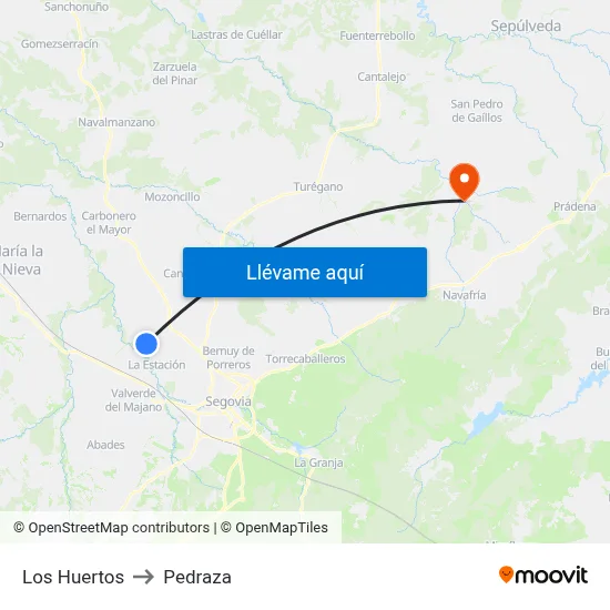 Los Huertos to Pedraza map