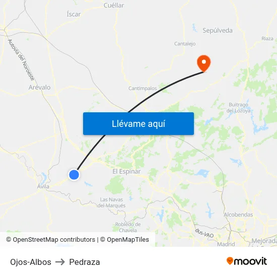Ojos-Albos to Pedraza map