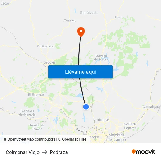Colmenar Viejo to Pedraza map