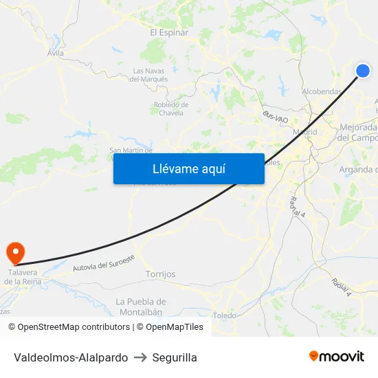 Valdeolmos-Alalpardo to Segurilla map
