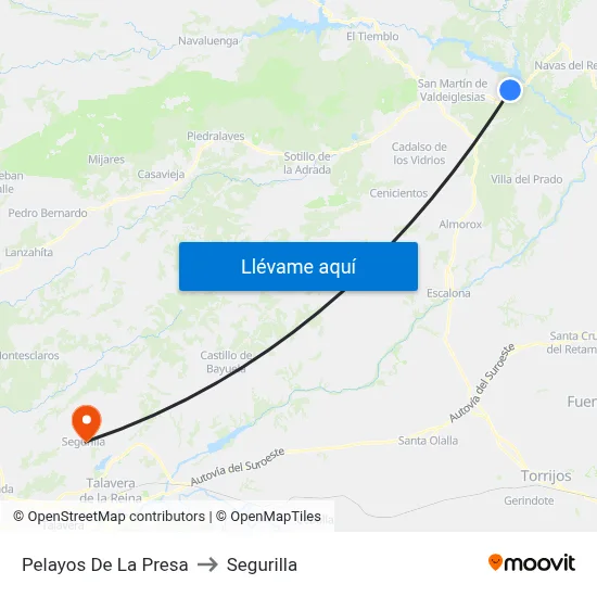 Pelayos De La Presa to Segurilla map