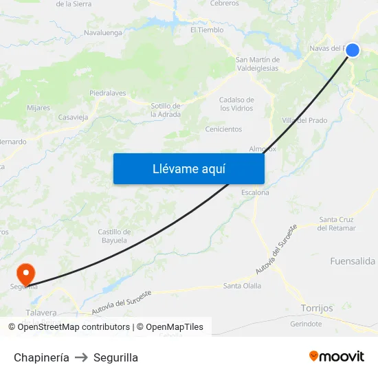 Chapinería to Segurilla map