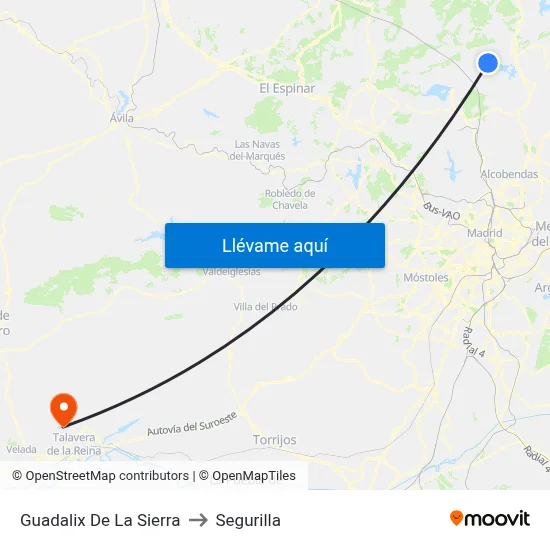 Guadalix De La Sierra to Segurilla map