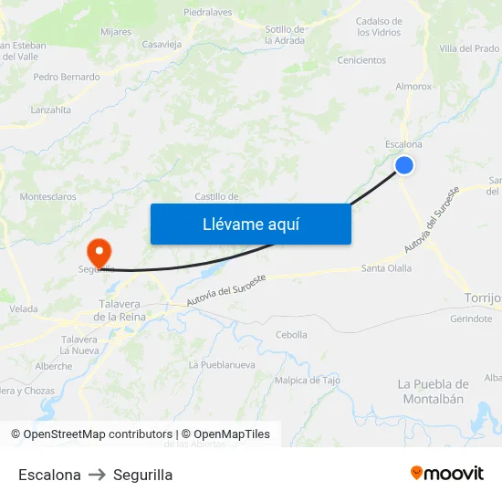 Escalona to Segurilla map