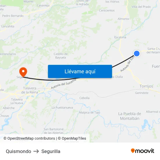 Quismondo to Segurilla map