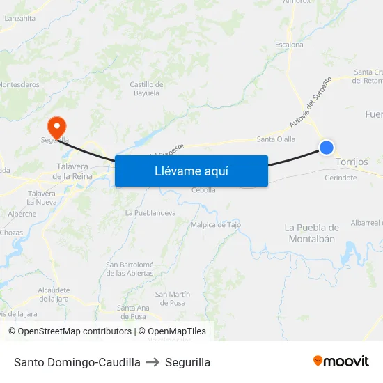 Santo Domingo-Caudilla to Segurilla map