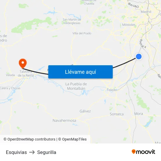 Esquivias to Segurilla map