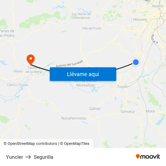 Yuncler to Segurilla map