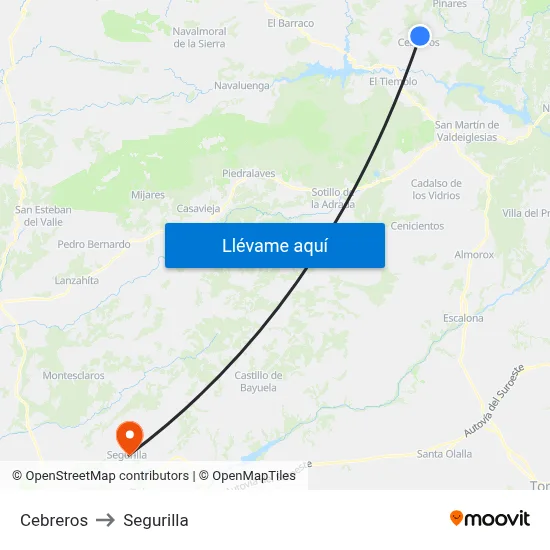 Cebreros to Segurilla map