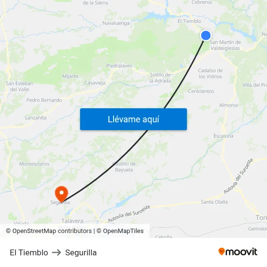 El Tiemblo to Segurilla map