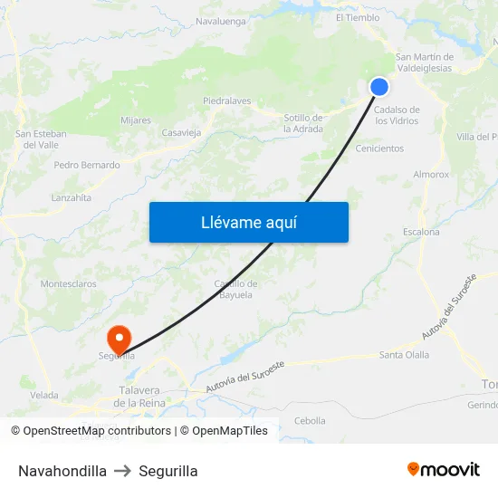 Navahondilla to Segurilla map