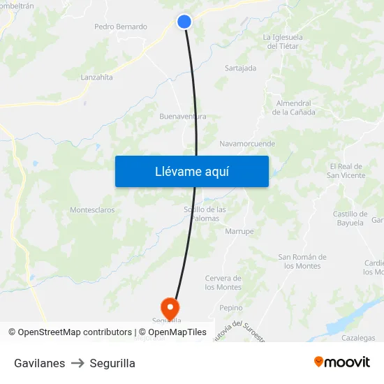 Gavilanes to Segurilla map