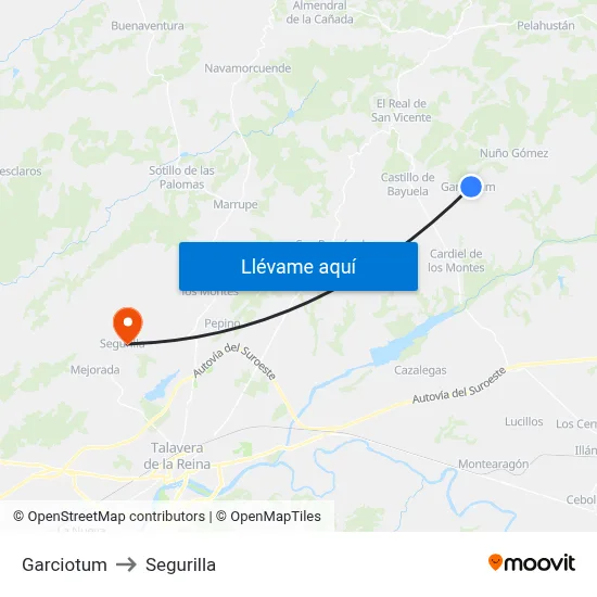 Garciotum to Segurilla map
