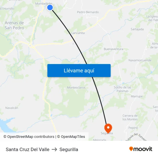 Santa Cruz Del Valle to Segurilla map