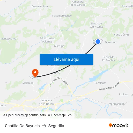 Castillo De Bayuela to Segurilla map