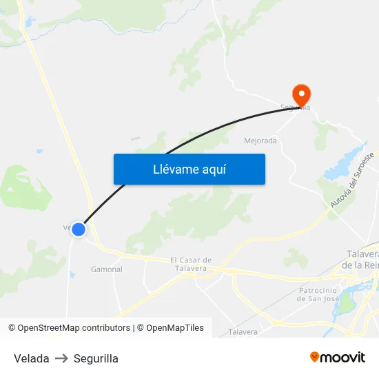 Velada to Segurilla map
