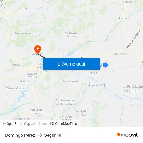 Domingo Pérez to Segurilla map