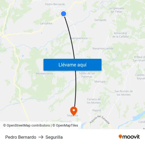Pedro Bernardo to Segurilla map