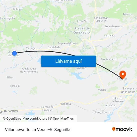 Villanueva De La Vera to Segurilla map