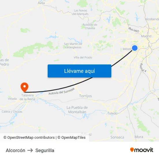 Alcorcón to Segurilla map