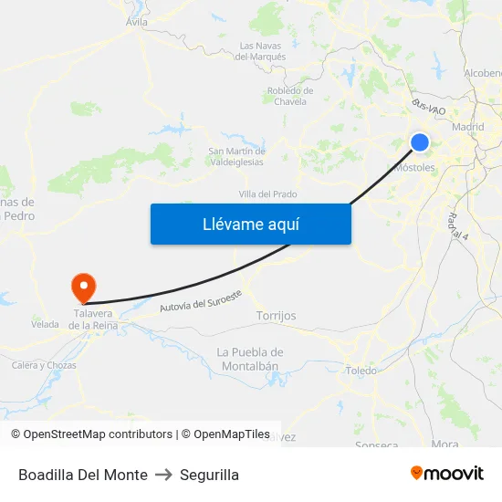 Boadilla Del Monte to Segurilla map
