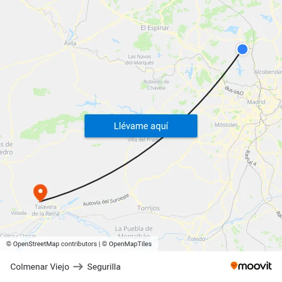 Colmenar Viejo to Segurilla map
