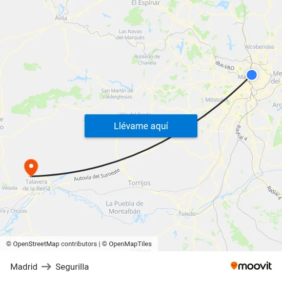 Madrid to Segurilla map