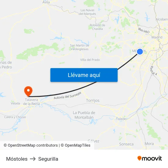 Móstoles to Segurilla map