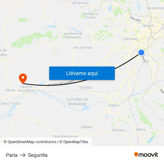 Parla to Segurilla map