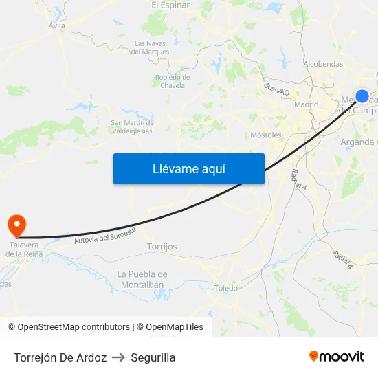 Torrejón De Ardoz to Segurilla map
