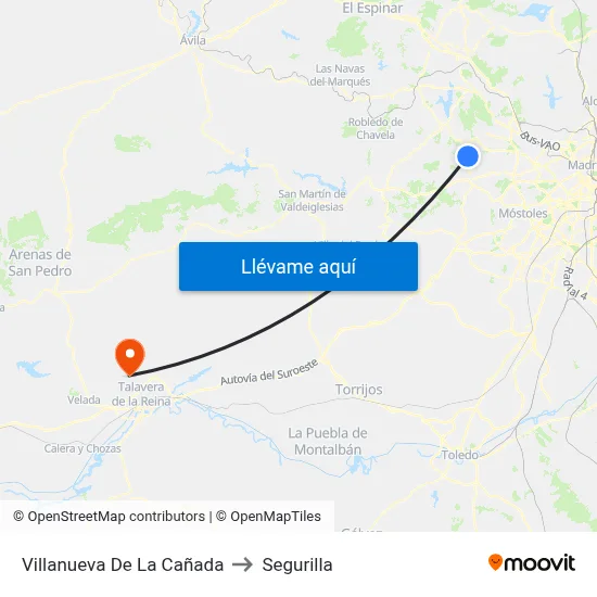 Villanueva De La Cañada to Segurilla map