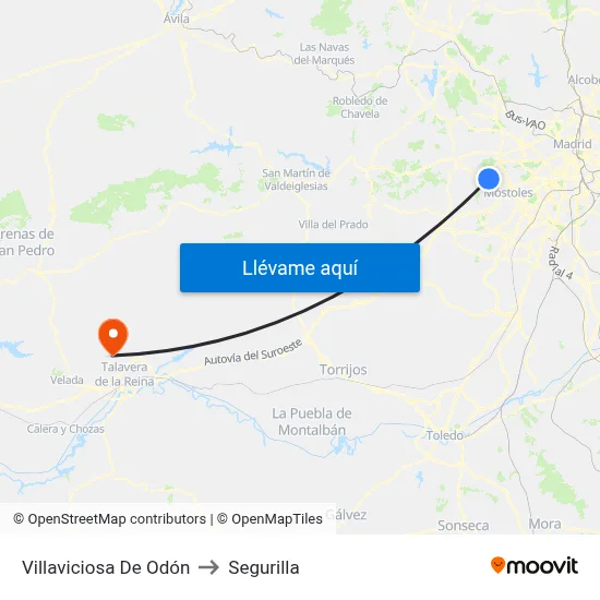 Villaviciosa De Odón to Segurilla map
