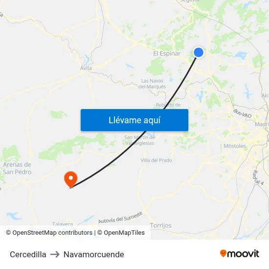 Cercedilla to Navamorcuende map