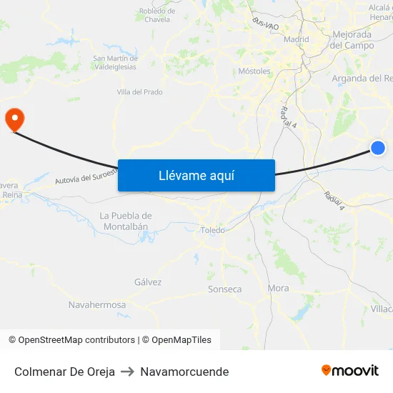 Colmenar De Oreja to Navamorcuende map
