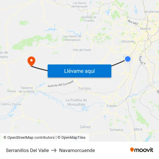 Serranillos Del Valle to Navamorcuende map