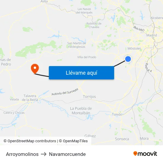 Arroyomolinos to Navamorcuende map