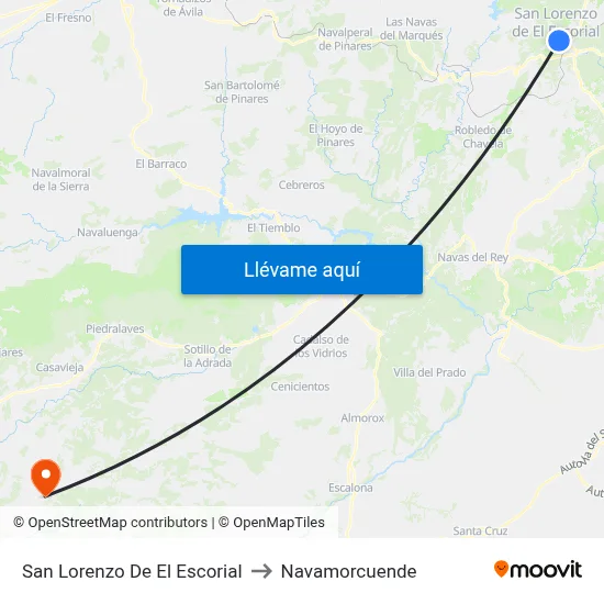 San Lorenzo De El Escorial to Navamorcuende map