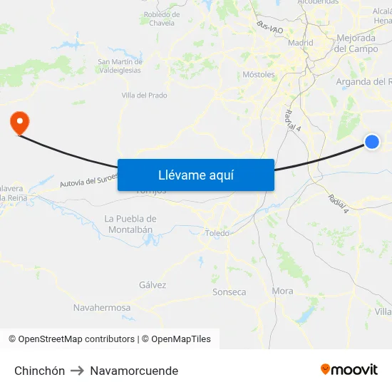 Chinchón to Navamorcuende map